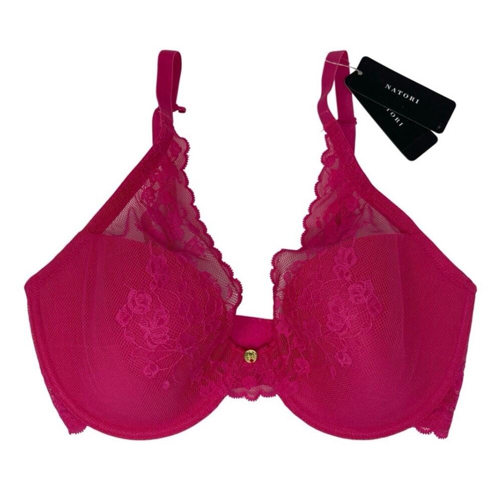 Natori Convertible Bra 32D Blush Lace Cherry Blossom Plunge Underwire MSRP $76